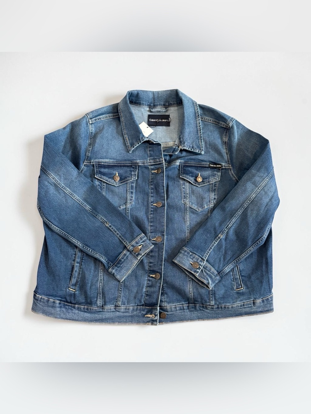 Calvin Klein Jeans Denim Jacket Womens 3X Blue Trucker Button Front NWT